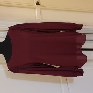 Alfani Burgundy Blouse Ruffled Shoulders Size L